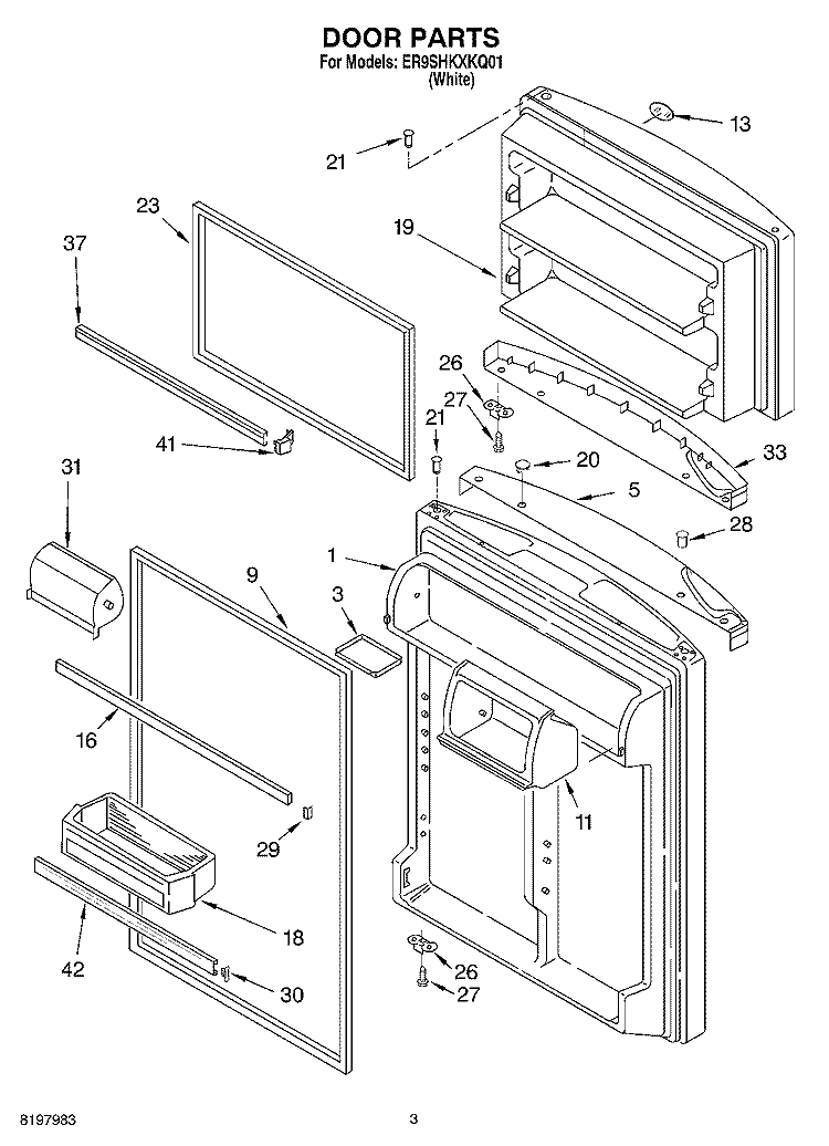 DOOR Diagram and Parts List for ER9SHKXKQ01  Whirlpool Refrigerator