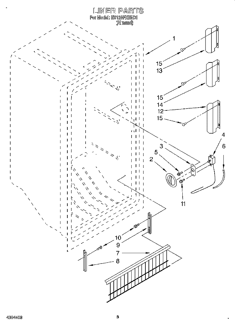 LINER, LIT/OPTIONAL Diagram and Parts List for EV120FXEN01  Whirlpool Freezer