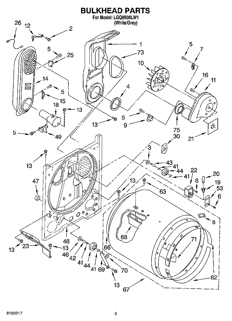 BULKHEAD PARTS Diagram and Parts List for LGQ9508LW1  Whirlpool Dryer