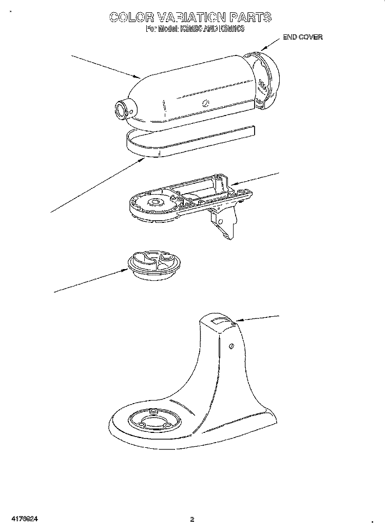 COLOR VARIATION Diagram and Parts List for KSM103WH  KitchenAid Mixer