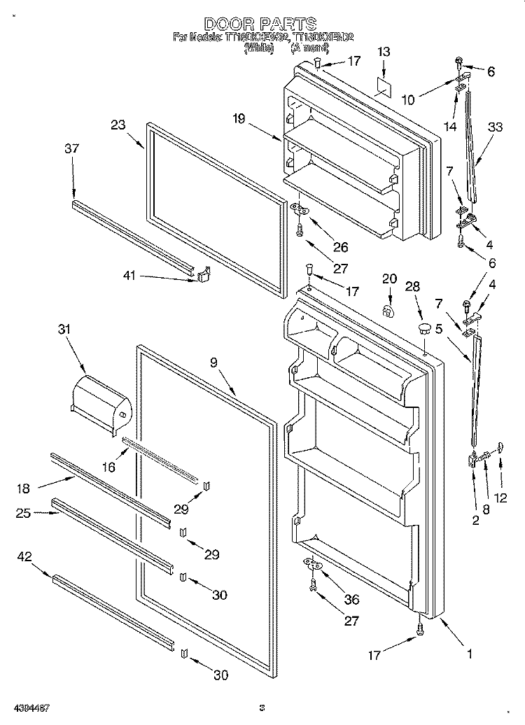 DOOR Diagram and Parts List for TT18DKXEN02  Whirlpool Refrigerator