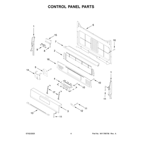 Control Panel Parts Diagram and Parts List for WFGS4530SV0  Whirlpool Range