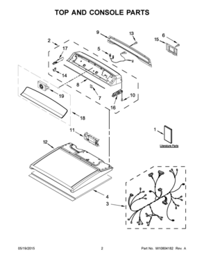 02 - TOP AND CONSOLE PARTS Diagram and Parts List for YWED8500DW1  Whirlpool Dryer