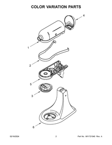 Color Variation Parts Diagram and Parts List for 5KSM95PSBBS5  KitchenAid Mixer