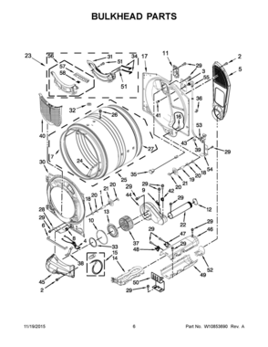 04 - BULKHEAD PARTS Diagram and Parts List for YMED7100DW1  Whirlpool Dryer