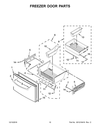 Freezer Door Parts Diagram and Parts List for WRF757SDHV00  Whirlpool Refrigerator