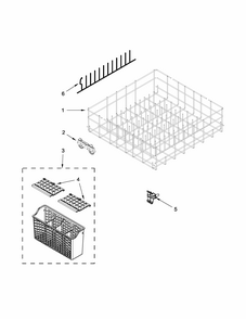 Lower Rack Parts Diagram and Parts List for IUD6100BB3  Whirlpool Dishwasher