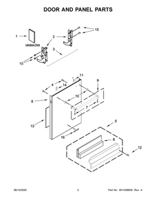 Door And Panel Parts Diagram and Parts List for KDTE234GPS1  Whirlpool Dishwasher