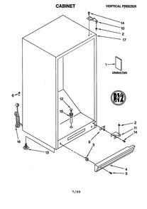 Cabinet Diagram and Parts List for EV120FXG06  Whirlpool Freezer