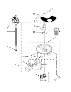 Pump, Washarm And Motor Parts Diagram and Parts List for WDT720PADB1  Whirlpool Dishwasher