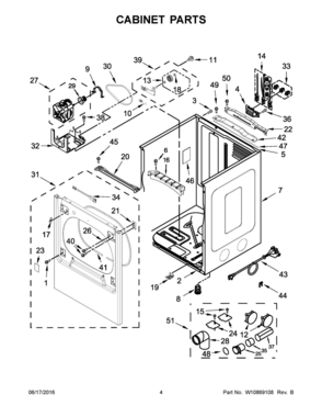03 - CABINET PARTS Diagram and Parts List for YWED8500DW3  Whirlpool Dryer