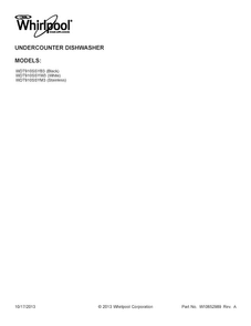 Cover Sheet Diagram and Parts List for WDT910SSYB3  Whirlpool Dishwasher