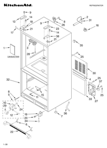 Cabinet Parts Diagram and Parts List for KBFS25ETBL11  KitchenAid Refrigerator