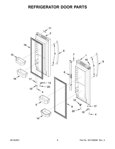 Refrigerator Door Parts Diagram and Parts List for WRF532SNHW03  Whirlpool Refrigerator