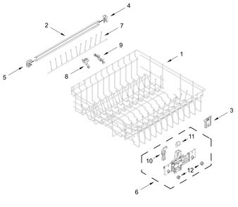 Upper Rack And Track Parts Diagram and Parts List for WDPS8024SZ0  Whirlpool Dishwasher
