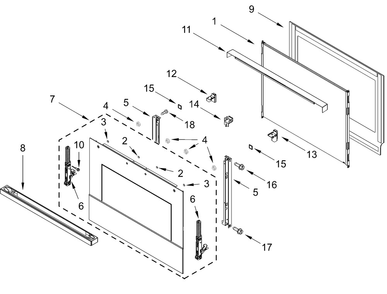 Lower Oven Door Parts Diagram and Parts List for JOEDC530RM00  Whirlpool Wall Oven