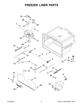 Freezer Liner Parts Diagram and Parts List for WRF555SDFZ09  Whirlpool Refrigerator
