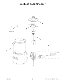 Cordless Food Chopper Diagram and Parts List for KFCR531BM0  KitchenAid Food Processor