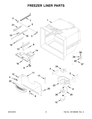 Freezer Liner Parts Diagram and Parts List for WRB329RFBM01  Whirlpool Refrigerator