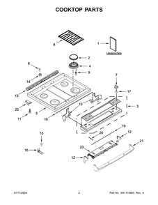 Cooktop Parts Diagram and Parts List for WEG515S0LW4  Whirlpool Range