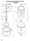AGITATOR, BASKET AND TUB PARTS Diagram and Parts List for 3XLBR8543JQ1  Whirlpool Washer