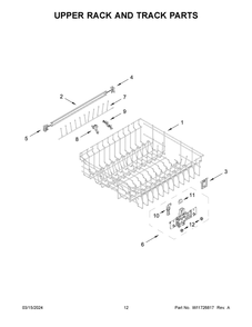 Upper Rack And Track Parts Diagram and Parts List for WDT751SAPZ1  Whirlpool Dishwasher
