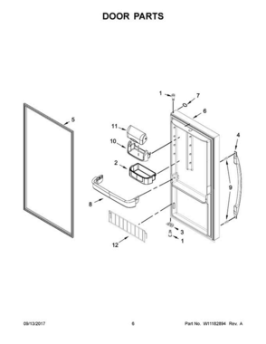 04 - Door Parts Diagram and Parts List for WSZ57L18DM01  Whirlpool Freezer