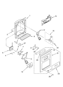 Dispenser Front Parts Diagram and Parts List for KSCS25INMS00  KitchenAid Refrigerator