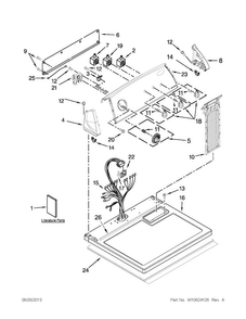 Top And Console Parts Diagram and Parts List for 7MWGD1705YM3  Whirlpool Dryer