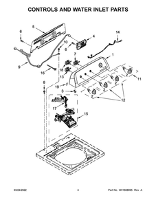 Controls And Water Inlet Parts Diagram and Parts List for ITW4880HW3  Whirlpool Washer