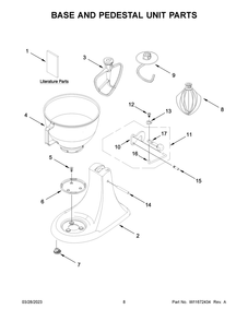 Base And Pedestal Unit Parts Diagram and Parts List for K45SSOB5  KitchenAid Mixer