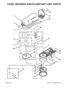 Case, Gearing And Planetary Unit Parts Diagram and Parts List for KSM85PBCE0  KitchenAid Mixer