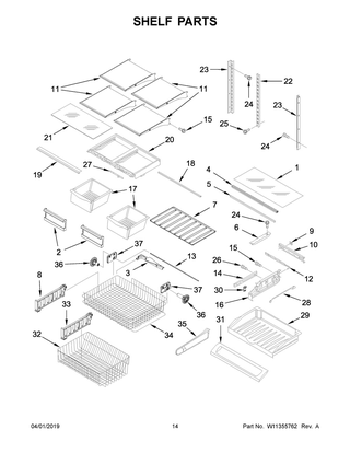 Shelf Parts Diagram and Parts List for IX6HHEXDSM03  Whirlpool Refrigerator