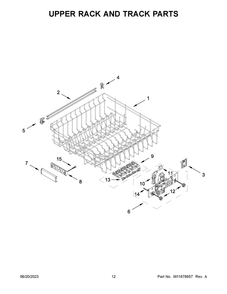 Upper Rack And Track Parts Diagram and Parts List for KDFE104KWH2  KitchenAid Dishwasher