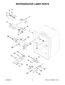 Refrigerator Liner Parts Diagram and Parts List for KRFC302EPA08  KitchenAid Refrigerator