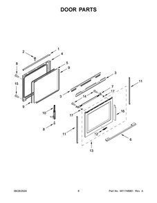 05 - Door Parts Diagram and Parts List for WEGA25H0HZ6  Whirlpool Range