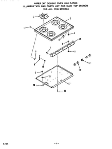 Main Top Diagram and Parts List for 1745*0A  Roper Range