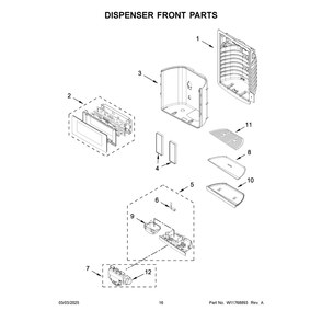 Dispenser Front Parts Diagram and Parts List for KRFF577KPS05  KitchenAid Refrigerator