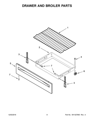 Drawer And Broiler Parts Diagram and Parts List for WFE520S0FS2  Whirlpool Range