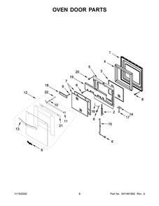 Oven Door Parts Diagram and Parts List for WOS51ES4EW02  Whirlpool Wall Oven