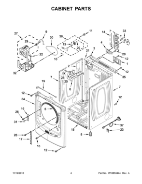 03 - CABINET PARTS Diagram and Parts List for YMED3100DW1  Whirlpool Dryer