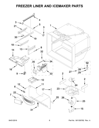 Freezer Liner And Icemaker Parts Diagram and Parts List for IX6HHEXDSM03  Whirlpool Refrigerator