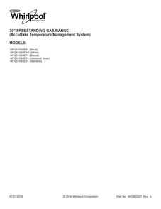Cover Sheet Diagram and Parts List for WFG515S0EW1  Whirlpool Range