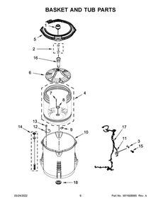 Basket And Tub Parts Diagram and Parts List for ITW4880HW3  Whirlpool Washer
