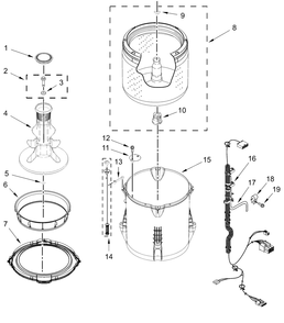 Basket And Tub Parts Diagram and Parts List for MAT24PDAWW0  Whirlpool Washer