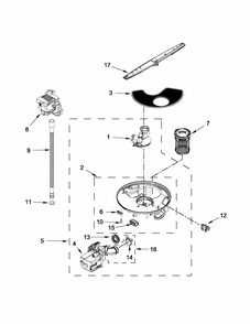 Pump, Washarm And Motor Parts Diagram and Parts List for IUD3100BW2  Whirlpool Dishwasher