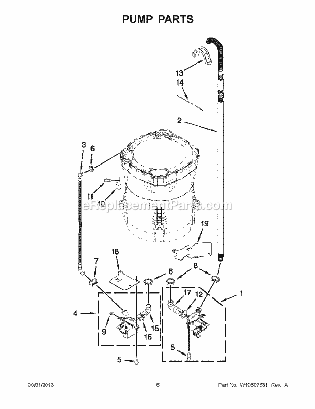 PUMP PARTS Diagram and Parts List for WTW8000BW0  Whirlpool Washer