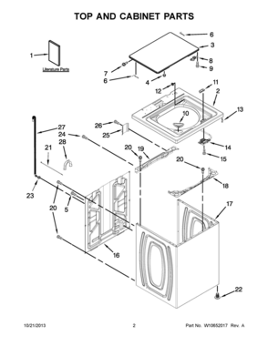 02 - TOP AND CABINET PARTS Diagram and Parts List for RTW4641BQ0  Whirlpool Washer