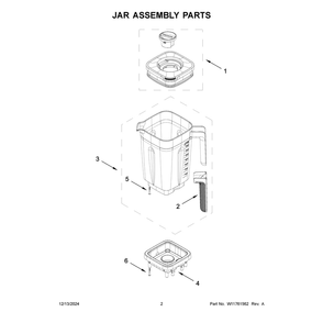 Jar Assembly Parts Diagram and Parts List for 5KSB4028ADR1  KitchenAid Blender