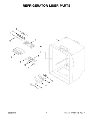 Refrigerator Liner Parts Diagram and Parts List for WRF532SMHV01  Whirlpool Refrigerator